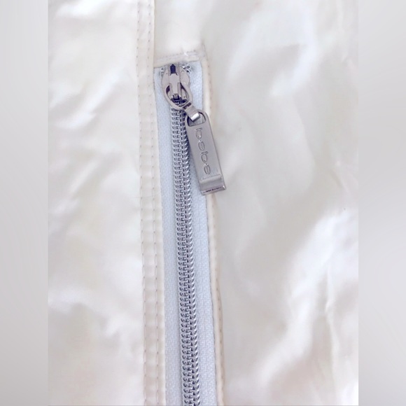 EUC Y2K Bebe crisp white fitted down puffer jacket with silver lining. - Picture 6 of 15